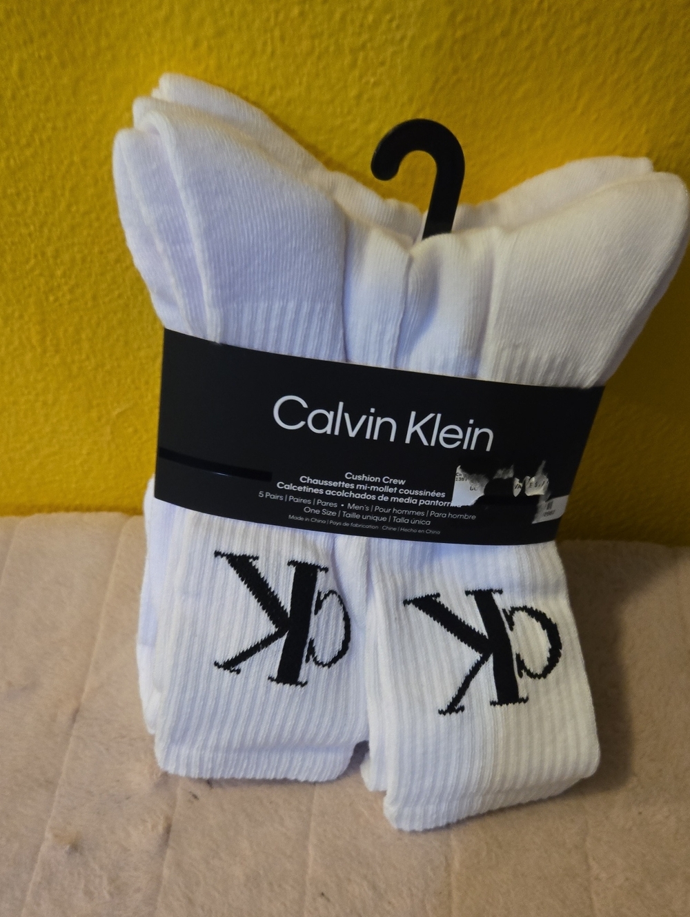 Calvin Klein White Crew Socks with Black CK Logo - 5 Pack Men Nwt